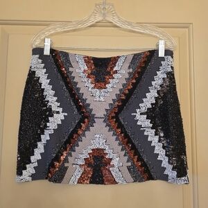 Size Medium Y2K Zara Beaded Sequin Mini Skirt Aztec Geometric Pattern Lined Boho